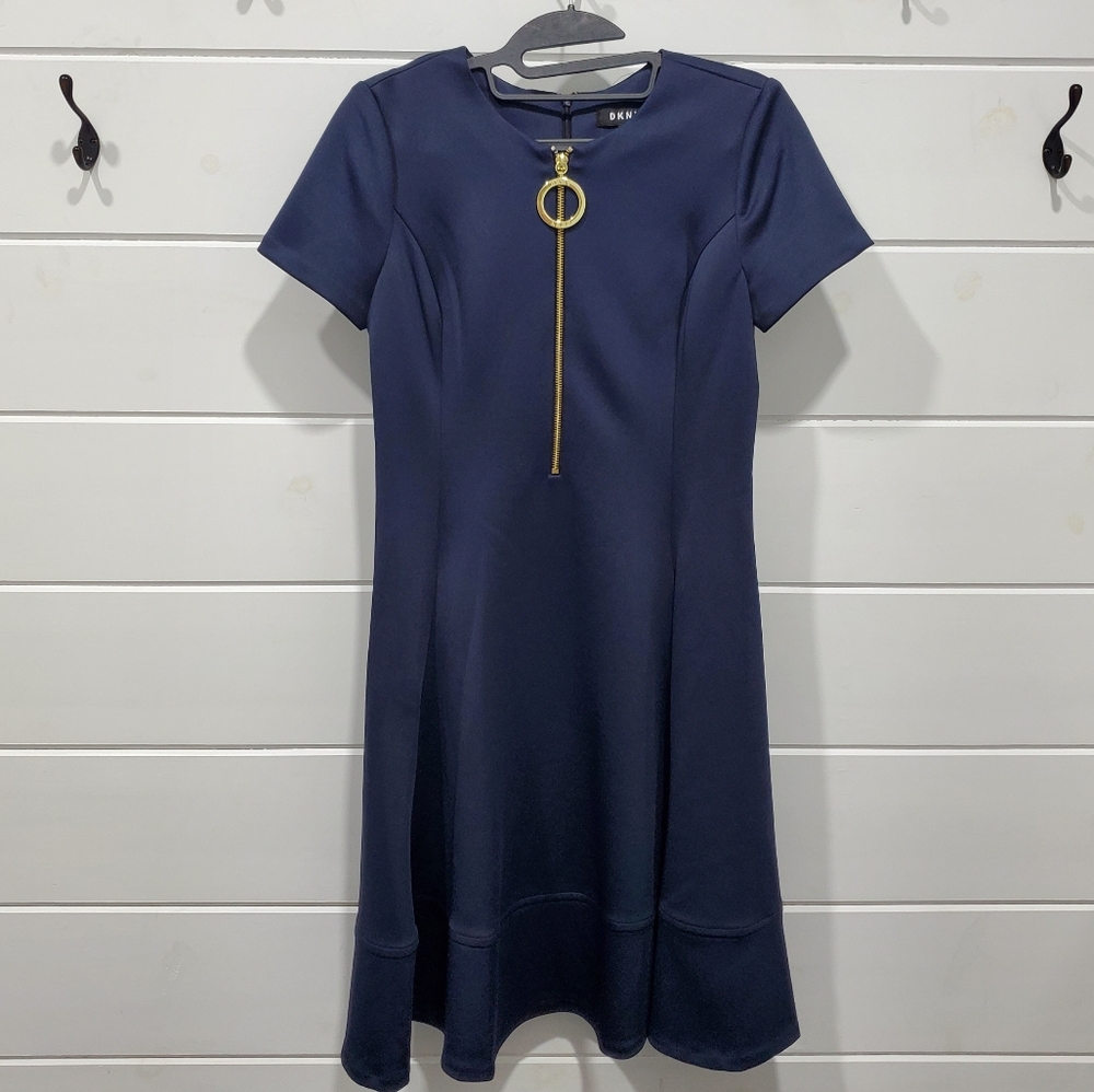 DKNY | Navy Half Zip Fit and Flare Dress